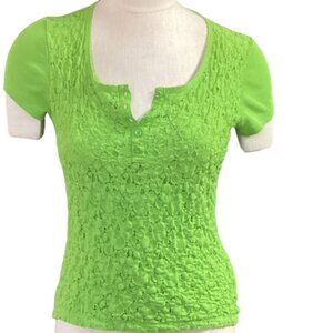 Jones New York Lace Front Button Short Sleeve Henley Top S Green #79B
